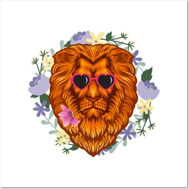 Lions With Sunglasses and a Flower in His Mouth Wall Art by nathalieaynie
